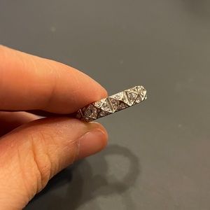 Silver Crystal Pyramid Stud Studded Ring Size 6